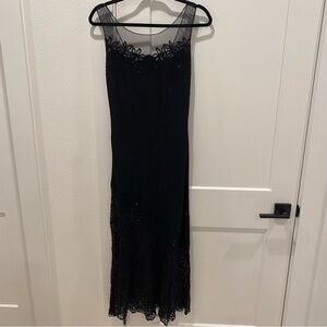 Cache Elegant Black Beaded Sheer Yoke Dress size